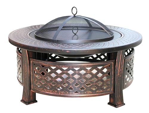 Grace Fire Pits Outdoor Wood Burning Outdoor Fire Pit - 81cm/32 Inch Large Bonfire Wood Burning Patio & Backyard Firepit for Outside with Spark Screen with Cover BBQ Outdoor Table