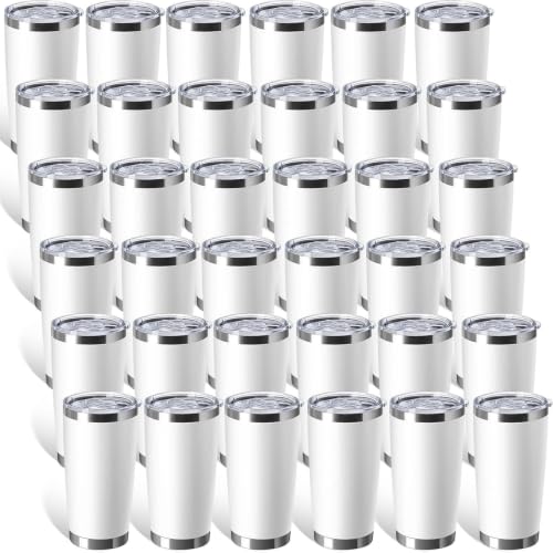Sieral 36 Pack Stainless Steel Tumblers Bulk with Lids, 20 oz, white