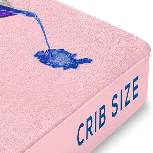 Image of Utopia Bedding Waterproof Mattress Protector, Premium Terry Mattress Cover 200 GSM, Breathable, Fitted Style with Stretchable Pockets (Pink, Crib)
