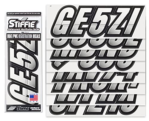 Image of STIFFIE Techtron White /Black 3 inch Alpha-Numeric Registration Identification Numbers Stickers Decals for Boats & Personal Watercraft
