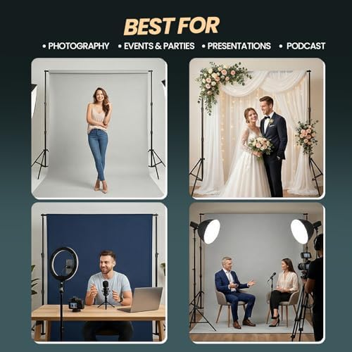 Image of HIFFIN 10x14ft Photography Backdrop Stand Kit with 8x14ft Green Screen Curtain & Carry Bag | Adjustable Background Support System for Photo Studio, YouTube Video Recording & Product Photography