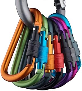 Locking Carabiner, Aluminum D Ring Clip D Shape Super Durable Strong Light Large Carabiner keyring Keychain Clip for Outdoor Camping Key Chain Heavy Duty Screw Gate Lock Hooks Spring Link(Pack of 6)