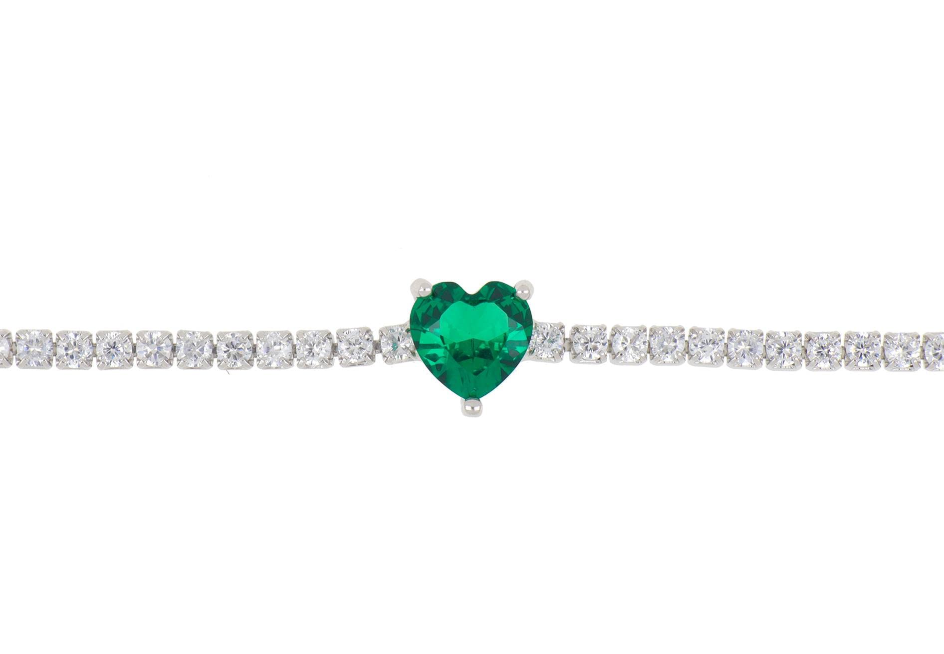 Sakrami Bracciale Tennis Elizabeth in Argento 925 con Zirconi Bianchi e Zircone Verde a Forma di Cuore – Gioiello Elegante Donna, Ragazza + Confezione Regalo Personalizzata