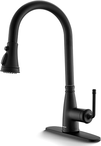 Miniatura 1 de Lavatrum Grifo de cocina antiguo negro mate de 17 pulgadas con rociador extraíble, mango único 1 agujero extraíble grifo de cocina rociador de 3