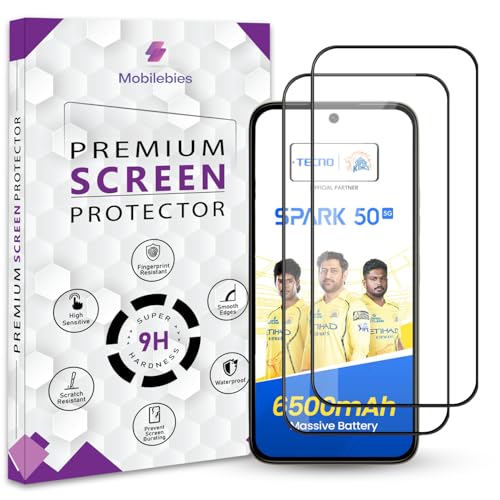 Image of Premium Tempered Glass Screen Protector Guard For Tecno Spark 50 5G (6.78 Inch, Pack of 2) | Edge to Edge Coverage With Easy to installation kit