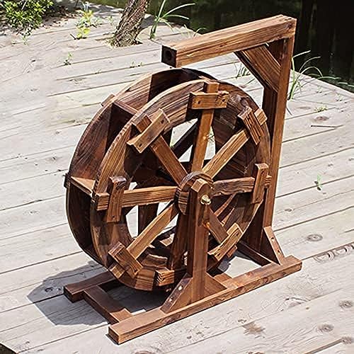Vintage drewniana fontanna wodna koło rustykalna dekoracja ogrodowa na zewnątrz 20 cm (7,9 cala) dekoracyjne koło na patio, balkon, podwórko, unikalna funkcja wody do kształtowania krajobrazu