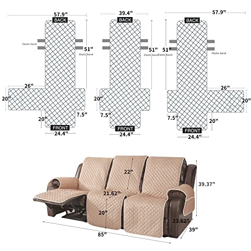 Image of Velvet Recliner Covers Non Slip Waterproof Large Recliner Chair Covers for Leather Chairs Recliner Sofa Cover for Living Room (Beige, 3 Seater)