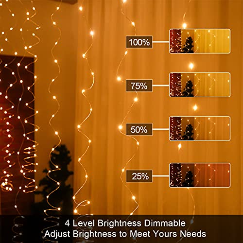 WOWLUX Pencere Perdesi Dize Işıkları, 3m x 3m 300 LED Peri Işıkları 8 Modlu Su Geçirmez LED Dize Işıklar Uzaktan Kumandalı ve Zamanlayıcılı Kapalı Açık Bahçe Partisi Düğün Ev Dekorasyonu için Zamanlayıcı (Sıcak Beyaz)