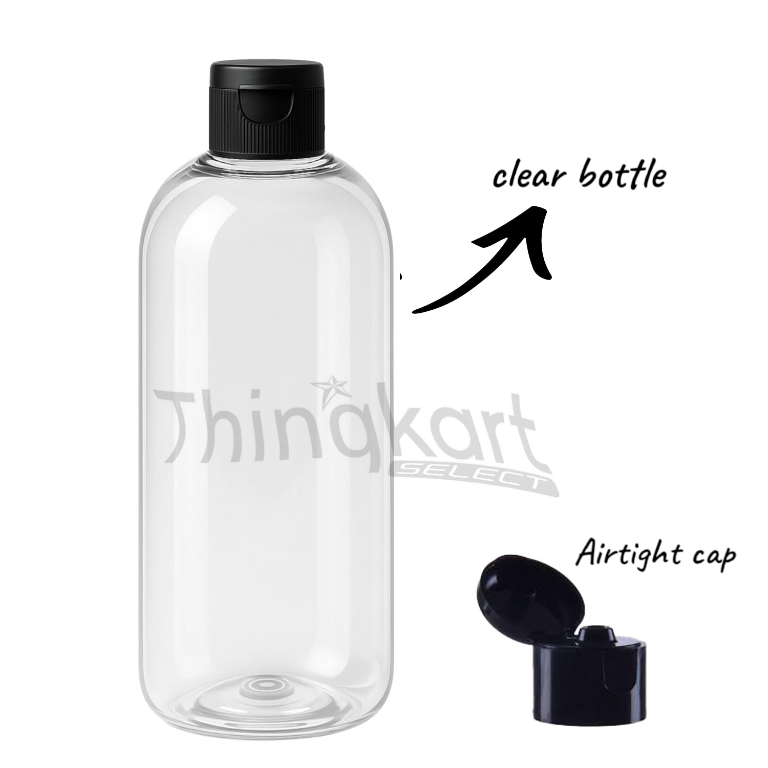 Thinqkart selecty 500ml Empty Clear Round Fliptop Plastic Bottles Refillable Travel Size Cosmetic Travelling Containers Leak Proof Squeeze Bottles for Toiletries,Shampoo (2) - Image 3 thumbnail