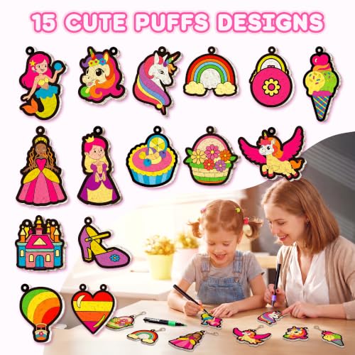 ZIZZ 3D Puffy Craft Art for Kids: Princess Unicorn Magic Foam Texture Painting Kit for 4 5 6 7 8 9 Year Old Girls Birthday Gift - Mess-Free Water Puffy Paint Set DIY Color Paint by Number Craft - Image 7