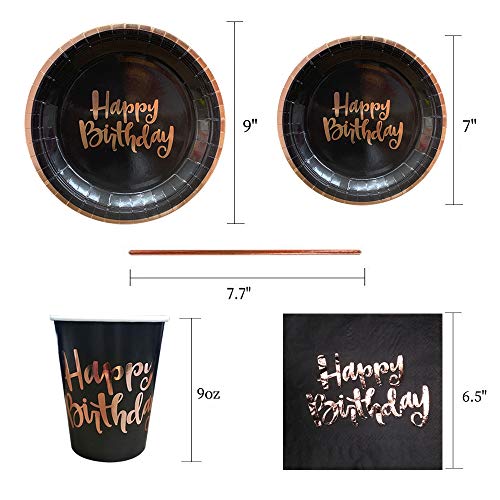 Ottin Black and Rose Gold Happy Birthday Party Supplies for 50 Guests Paper Plates and Napkins Set for Birthday Party Decorations Anniversary - Thumbnail 2