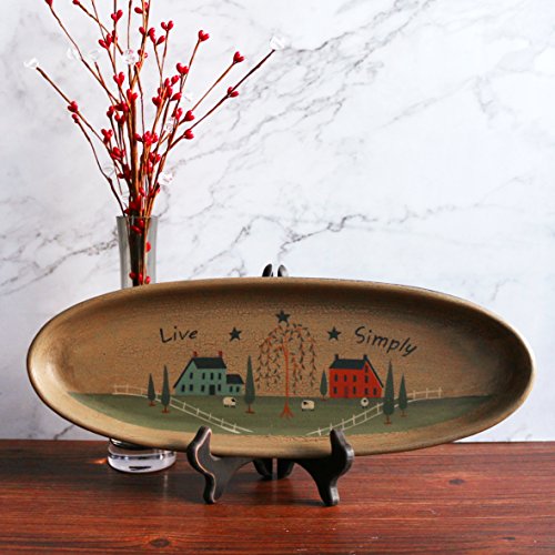 Cvhomedeco. Primitive Rustic House Willow Tree Sheep Wood Decorative Plate Oval Crackled Display Wooden Plate Home Décor Art, 15-1/2 X 5-3/4 Inch #TOP1