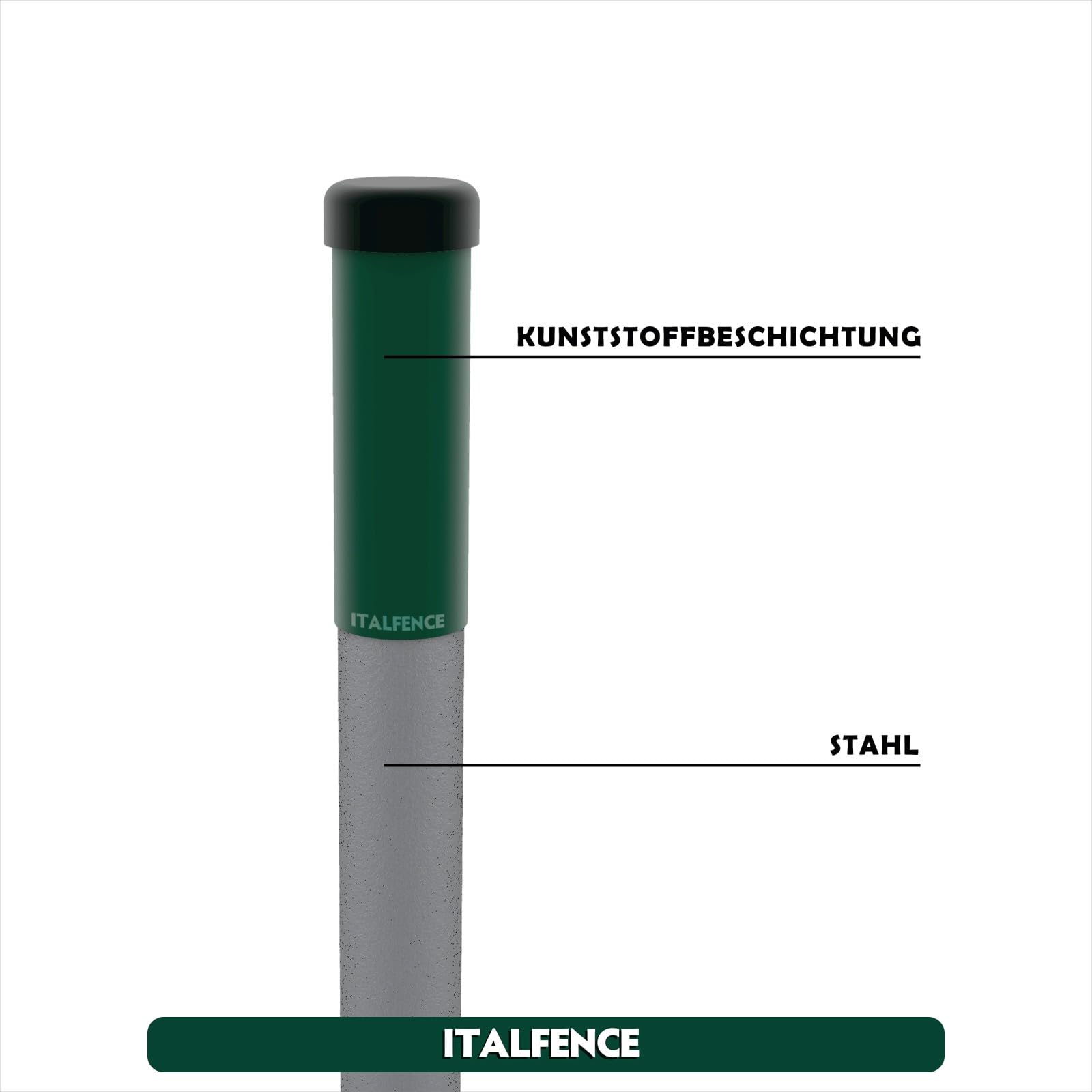 Zaunpfosten 10er-Set grün pulverbeschichtet aus Stahl [H200cm, Ø38mm]