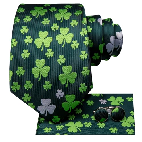 Image of Dubulle Mens Paisley Floral Silk Tie for Men Striped Necktie and Pocket Square Cufflinks Set Wedding Business