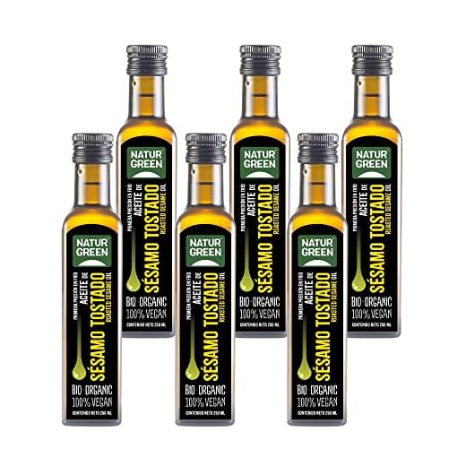NATURGREEN - Aceite de Sésamo Tostado Ecológico, Para Cocinar, Aliñar Ensaladas, Todo Tipo de Recetas - Pack 6 x 250 ML, NATURGREEN