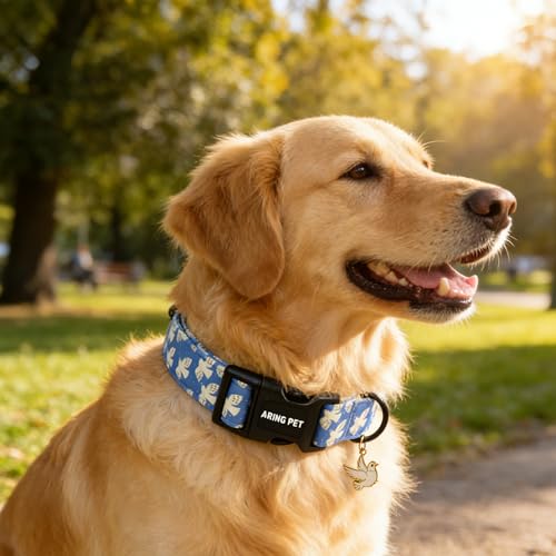 Image of ARING PET Peace Dove Dog Collar, Cute Blue White Bird of Peace Pigeon Pet Collars for Puppy Small Medium Large Boy Girl Dogs-S, for Daily Outdoor Walking Training