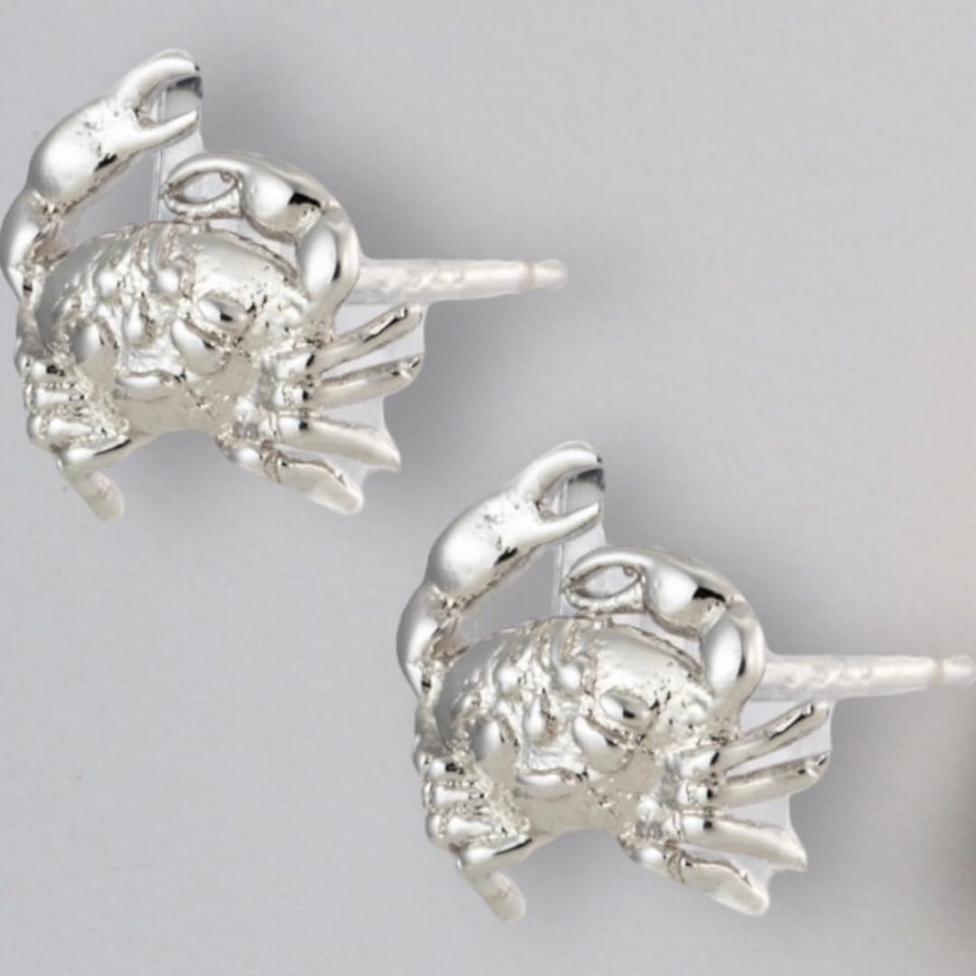 2D Crab Ocean Beach Cancer Zodiac Stud Earrings Hypoallergenic Jewelry Gift with 925 Sterling Silver Back Posts
