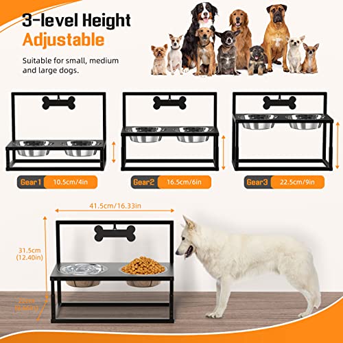 Lewondr Erhöhte Hundenäpfe, 3 Höhenverstellbar (10/16/22CM) Eisenständer mit 2 Edelstahlnäpfen & Namensschild, Hundebars Futterspender Fressnapf Futternapf für Kleine & Mittelgroße Hunde - Schwarz - Image 3