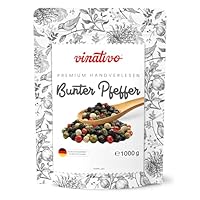 vinativo Bunter Pfeffer – ganz – 1kg – Premium Qualität – Pfefferkörner von schwarzem, weißem, grünem Pfeffer und rote Beeren – für die Mühle geeignet