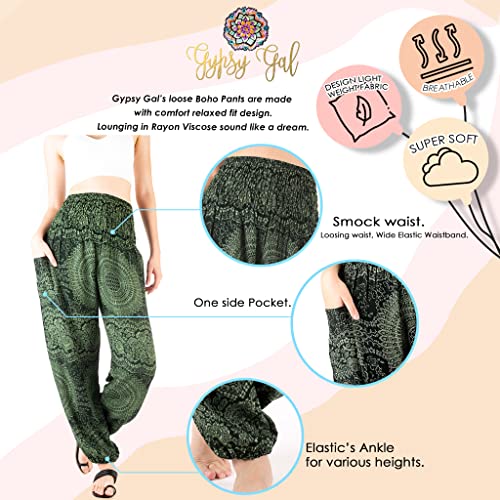 Women Boho Harem Pants Yoga Hippie Summer Clothing -Large, Gypsy Mandala Green #TOP4