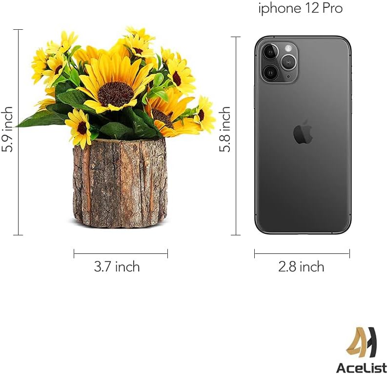AceList Artificial Sunflowers in Rustic Bark Pots, Set of 2 Small Silk Flower Arrangements for Home, Table, Kitchen, Mother’s Day & Year-Round Decor