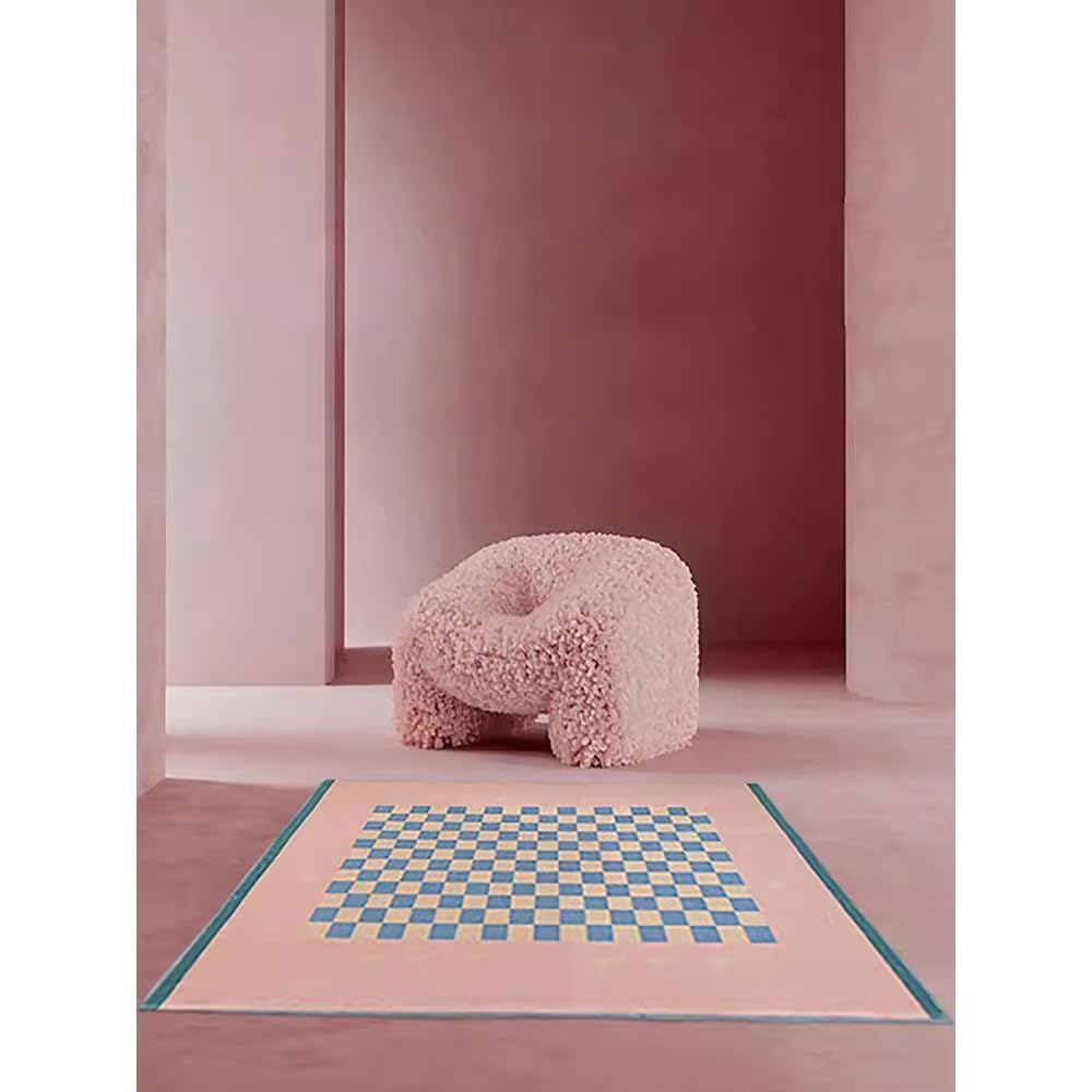 Tapis de jeu doux motif géométrique bleu et rose moderne grand format 160x230 cm