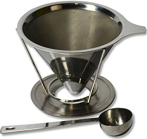 CounterTop Pour Over Stainless Steel Drip Coffee Filter and Scoop (2 Cups)
