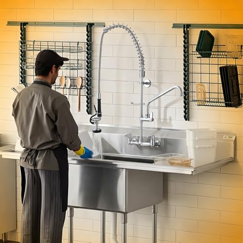 Image of GIMILI Commercial Sink Faucet with Sprayer, 36 inch Height 8 Inch Center Pull Down Wall Mount Faucet for Restaurant, Kitchen, Industrial, Farmhouses Sink