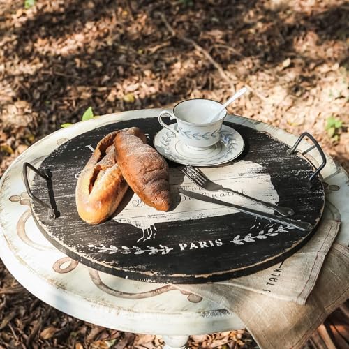 Farmhouse-Wooden-Serving-Tray-with-Handles-18-French-Farm-Sheep-Round-Rustic-Tray-Wooden-Black-Serving-Tray-for-Ottoman-Home-Kitchen-Coffee-Table-Decor Farmhouse Wooden Serving Tray with Handles 18 French Farm Sheep Round Rustic Tray Wooden Black Serving Tray for Ottoman Home Kitchen Coffee Table Decor
