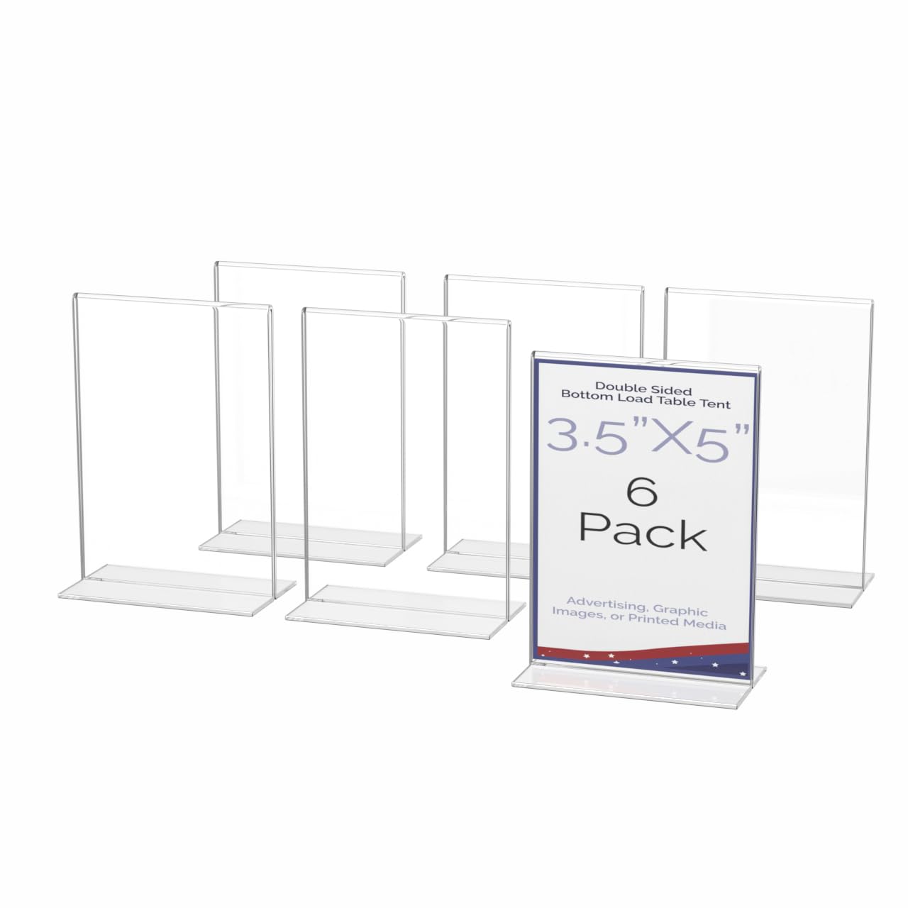 6 Pack Acrylic Sign Holder for 3.5" x 5" Literature Double Sided Upright Bottom Load Clear Graphic Image Display for Countertops in Retail Stores