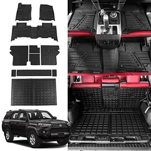 Rongtaod Fit 2013-2023 Toyota 4Runner Floor Mats Cargo Liner Cargo Mat Back Seat Cover Protector All Weather Trunk Liner 2022 4 Runner Accessories (Set of 11 Mats, Fit with Sliding Tray)