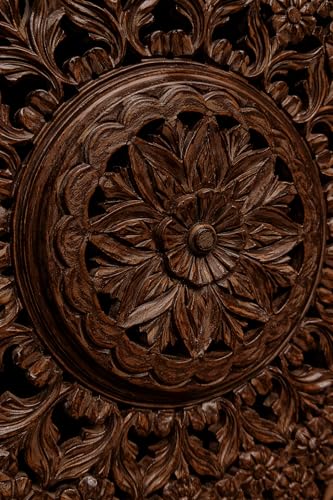 Image of Decor Delights Wall panel Floral MDF Wall Decoration Panel, Hanging Wood Carving Wall Decoration Panel for Living Room, Bedroom, Hallway, Office Wooden Wall Hanging Plaque, Wood Carving (3D Brown)