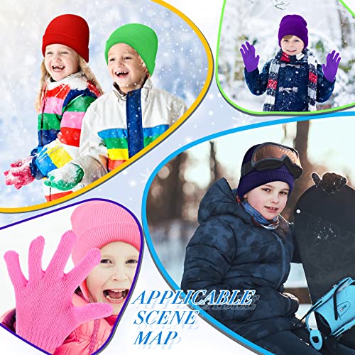 Image of Xtinmee 100 Pcs Kids Winter Beanie and Gloves Bulk Warm Knit Hat Stretchy Full Fingers Gloves Pack Unisex Cold Weather Set