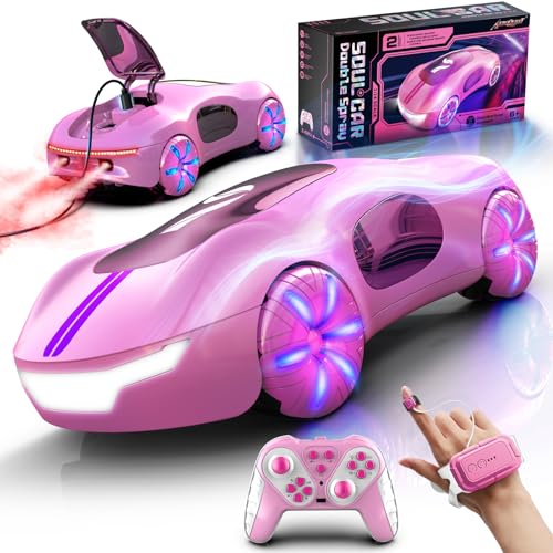 AEROQUEST Gesture Sensing Remote Control Car, Drift RC Stunt Car with Light Spray & Sound, 2.4GHz Hobby RC Cars Toy for Kids, 360° Rotate, Birthday Gifts for Boys Girls 6-12?Pink?