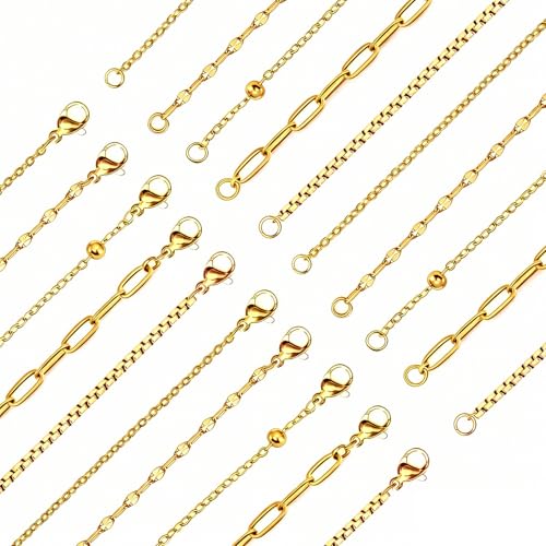 20Pcs (5 Styles) Stainless Steel Chains for Jewelry Making (G-17in)