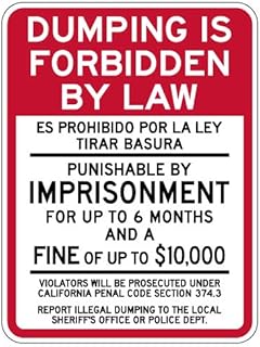 STOPSignsAndMore - Dumping Is Forbidden California Penal Code Sign - 18x24 - Reflective | Rust Free Aluminum