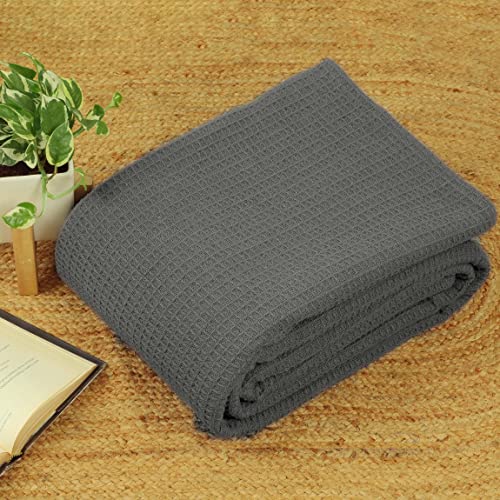 Bed Bath & Home Waffle Weave Blanket King Size 100% Cotton Throw Blanket - Thermal Blanket For Bed Sofa And Couch 108 X 90 Inches Grey Color By Bed Bath And Home #TOP3
