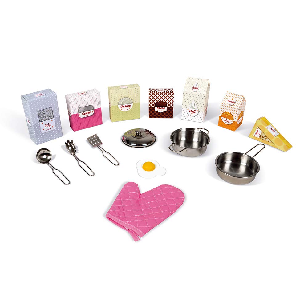 Janod - Maxi Cucina Giocattolo in Legno Macaron - Cucina per Bambini con Frigo e Forno a Microonde - Imitazione e Sviluppo - 15 Accessori Inclusi - A Partire dai 3 Anni, J06571, Rosa