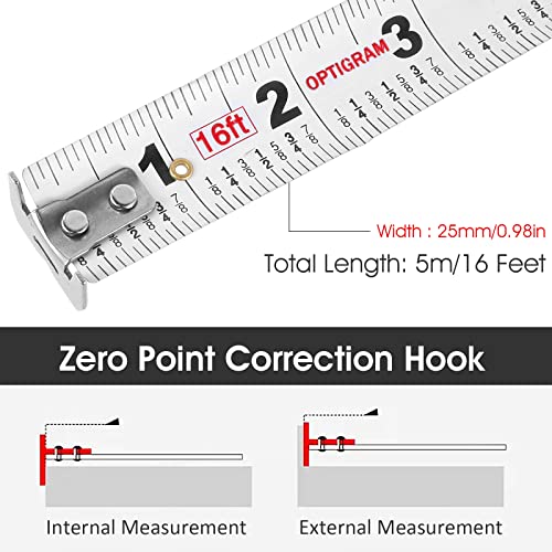 5M/16Ft Stainless Steel Anti-Corrosion Retractable Metric Ruler, Anti-Fall Wear-Resistant Stainless Steel Tape Measure Double-Sided Scale, Hollow Design Titanium Tape Measure, Self-Lock (5M) #TOP4