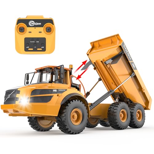 �_�u��E 1:20 Volvo A40G RC�_���v�g���b�N - 3���[�^�[3kg���ׁA���^���M�A�֐ߎ��^���ԁA2.4GHz�}���`���[�V���O���ݎԗ��̂�������ALED���C�g&���A���ȃT�E���h�A6�փ_���v�x�b�h