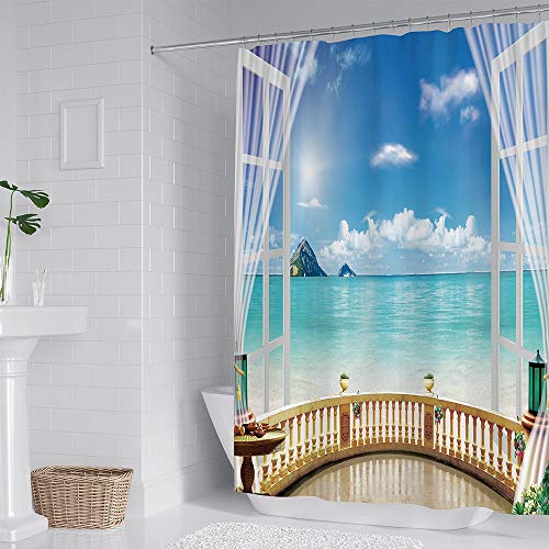 Allenjoy Tropical Shower Curtain Seaside Scenery Aloha Hawaiian Beach Washable Fabric Bathroom Decor Set With 12 Hooks 72X72 Inch Bathtub Set Waterproof Shower #TOP2