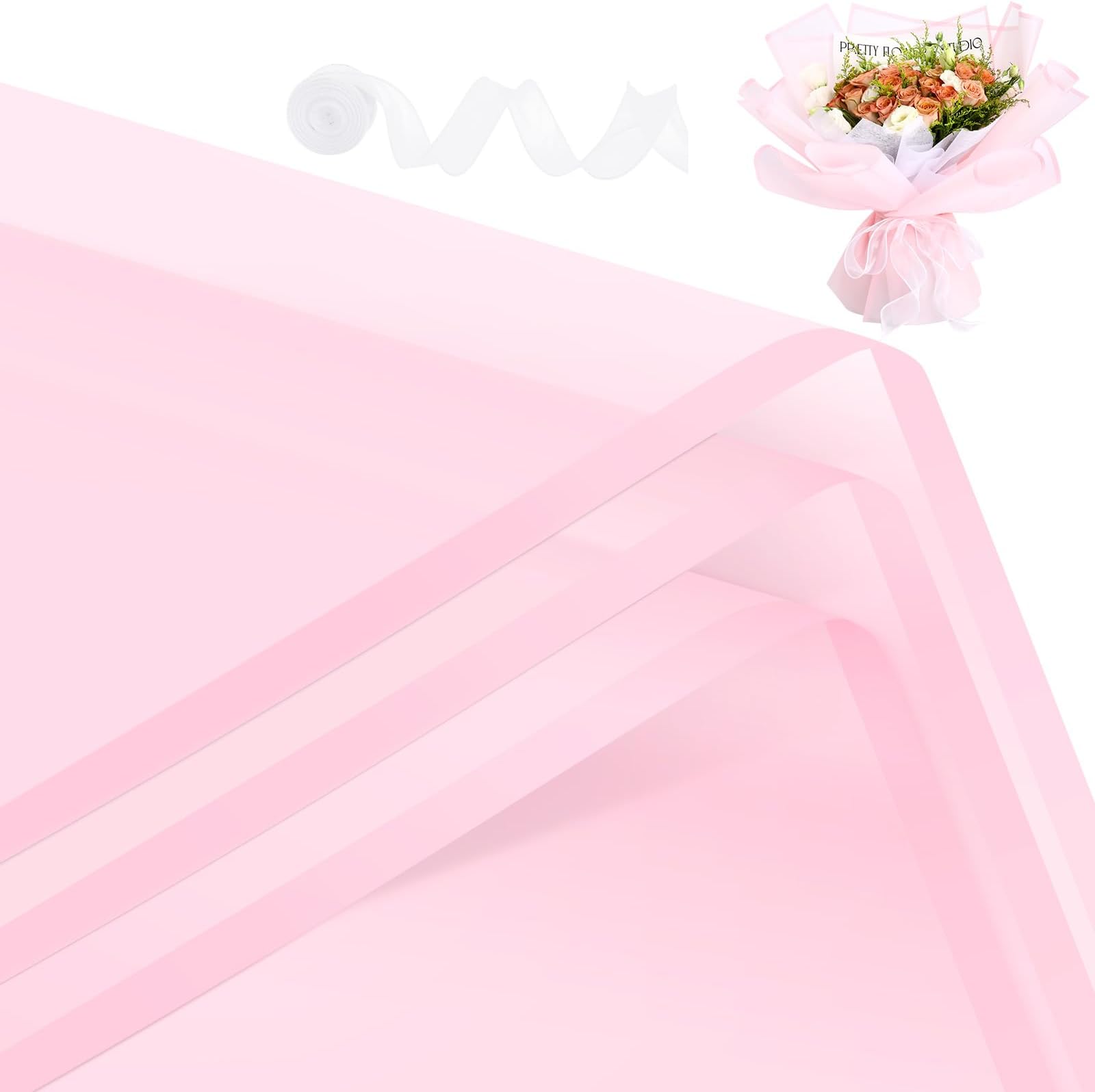 Rumvan Flower Wrapping Paper, 20 Sheets, Waterproof, Floral Bouquet Design, for Wedding, Birthday Gift, DIY Florist Supplies (Pink colour)