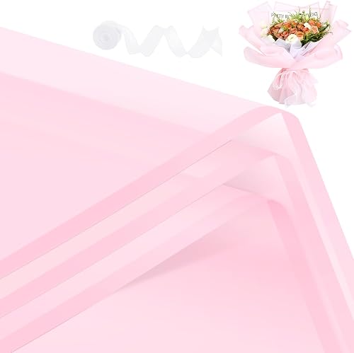 Rumvan Flower Wrapping Paper, 20 Sheets, Waterproof, Floral Bouquet Design, for Wedding, Birthday Gift, DIY Florist Supplies (Pink colour)