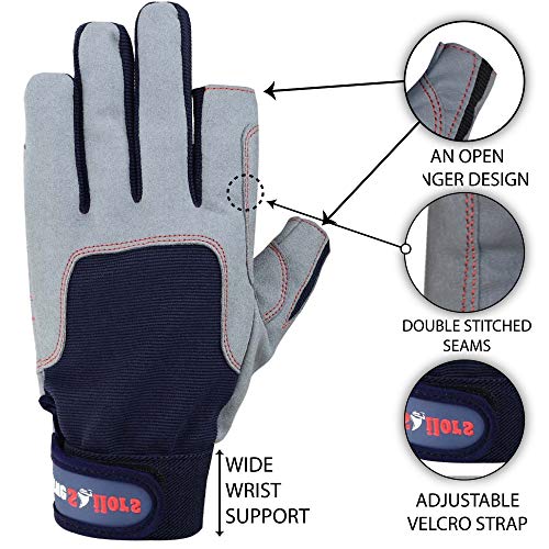 Image of MRX BOXING & FITNESS Sailing Gloves with Cut only Thumb and Index Finger and Grip for Men and Women, Great for Kayaking, Workouts and More Blue /Grey