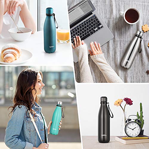 Amazon Brand - Umi Botella Agua Acero Inoxidable, Termo 500ml, Sin BPA, Islamiento de Vacío de Doble Pared, Botellas Frío/Caliente, Reutilizable para Niños, Colegio, Sport, Bicicleta (Negro)