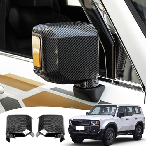 Mirror Protection Cover for 2024-2026 Toyota Land Cruiser 250&1958 Prado LC250 Both Side Mirror Decorative Frame Exterior Kit Blackout Upgrade Tuning Supplies Accessories (Carbon Fiber Textured Style)