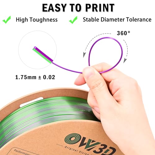Image of OVV3D PLA Filament 1.75mm, 3D Printer Filament Silk PLA Dual Color PLA Filament, Purple Green PLA Filament, Color Change Every Inch Filament 3D Printer Filament + /-0.02mm, 1kg /2.2lb