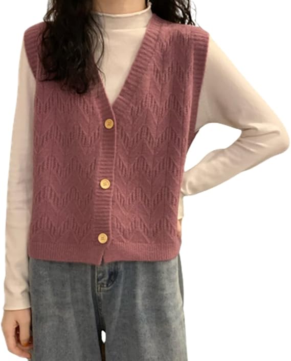 Amazon ベスト カーディガン セーター ニットベスト 編みベスト ショートベスト レディース セーター 前開き ベスト ノースリー トップス Vネック 袖なし 暖かい 柔らかく快適 おしゃれ カジュアル チョッキ 春 秋 パープル ベスト 通販