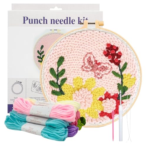 Image of GZIXBDA Punch Needle Kit, Embroidery Kits Punch Needle Kits Adults Beginner Punch Decoration DIY Kit with Patterns Tools Yarns Hoop Instruction, Butterfly