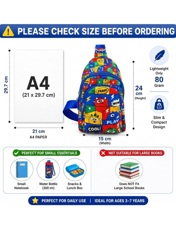 Image of Kizzi Print Colourful Cross body Bags for Boys and Girls Kids School, Picnic, Return Gifts